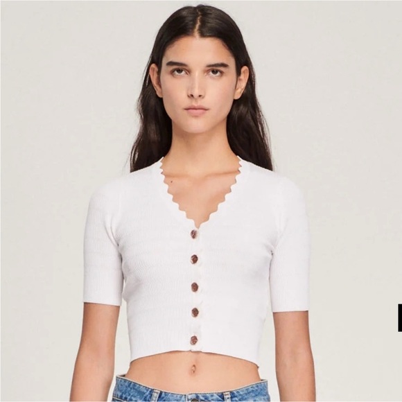 Sandro Blanc Cassé Short Sleeve Knit Top - Picture 2 of 6